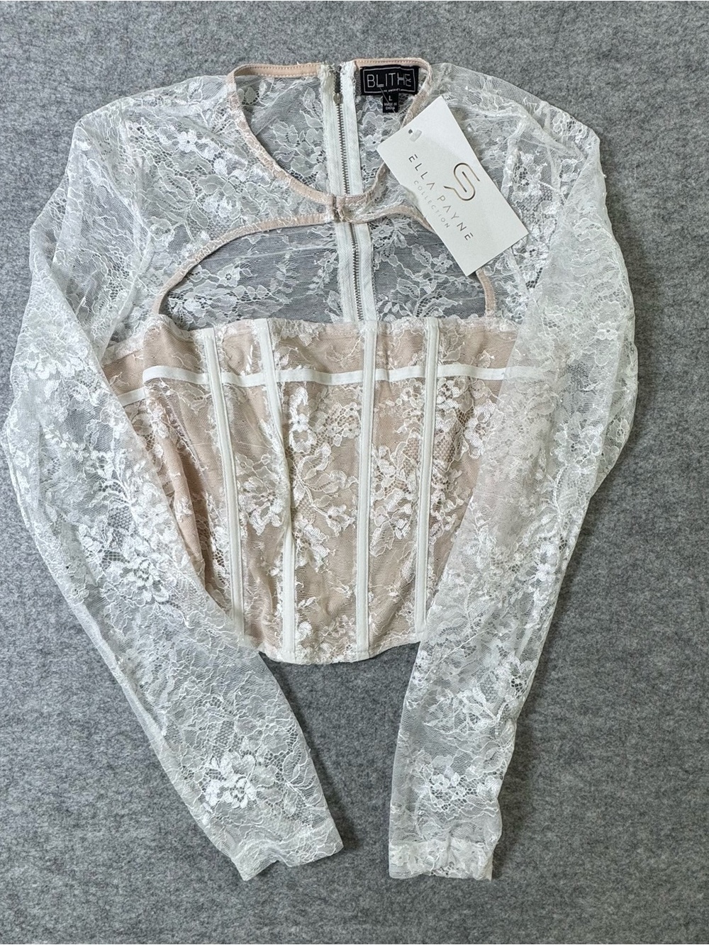 Blithe Lace Corset Top in White and Nude